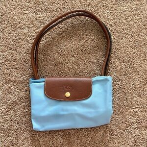 Longchamp Light Blue and Brown Tote
